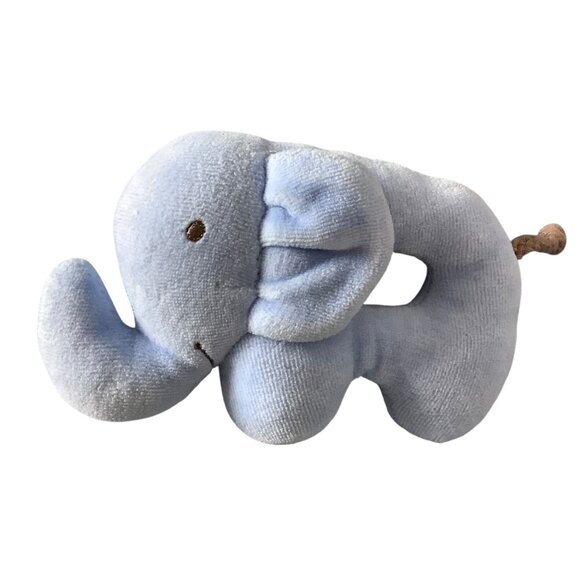 Elephant Baby Rattle Ring Toy With Knotted Tail Soft Blue Hand Held Soft - Picture 2 of 3